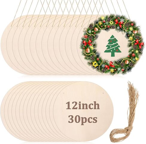 30 Pcs 12 Inch Wood Circles for Crafts, Unfinished Wood Rounds Discs with Twine Blank Wooden Round Circles for DIY Crafts Door Hanger Sign Painting Home Wall Decor Gift in Saudi Arabia