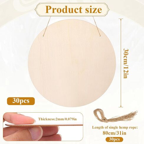 30 Pcs 12 Inch Wood Circles for Crafts, Unfinished Wood Rounds Discs with Twine Blank Wooden Round Circles for DIY Crafts Door Hanger Sign Painting Home Wall Decor Gift in Saudi Arabia