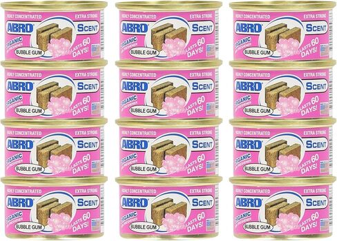 ABRO Scent 12-Pack Organic Air Freshener Can, Bubble Gum Scent, 3 Spill Proof Blocks per Can, Ideal for Car Scents, New Car Smell, Lasts Up to 60 Days, Use in Home, Bathroom, Car or Office in Saudi Arabia