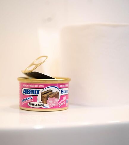 ABRO Scent 12-Pack Organic Air Freshener Can, Bubble Gum Scent, 3 Spill Proof Blocks per Can, Ideal for Car Scents, New Car Smell, Lasts Up to 60 Days, Use in Home, Bathroom, Car or Office in Saudi Arabia