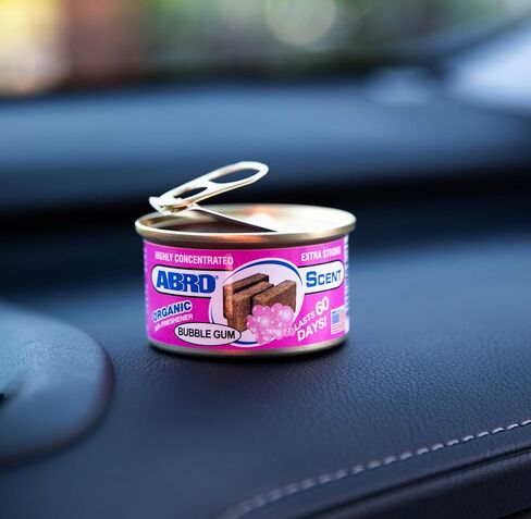 ABRO Scent 12-Pack Organic Air Freshener Can, Bubble Gum Scent, 3 Spill Proof Blocks per Can, Ideal for Car Scents, New Car Smell, Lasts Up to 60 Days, Use in Home, Bathroom, Car or Office in Saudi Arabia
