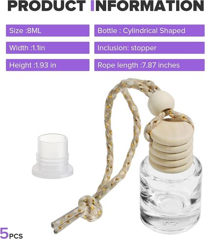 Hanging Car Air Freshener,Empty Glass Perfume Bottlespendant Bottle,Car Accessories Air Freshener Diffuser,Auto Interior Decorationr,Fit for Filling Perfume,Essential Oils (5PCS) in Saudi Arabia