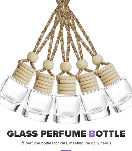 Hanging Car Air Freshener,Empty Glass Perfume Bottlespendant Bottle,Car Accessories Air Freshener Diffuser,Auto Interior Decorationr,Fit for Filling Perfume,Essential Oils (5PCS) in Saudi Arabia