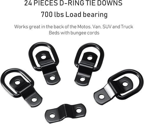 24 Pack D Rings Heavy Duty Tie Downs Anchor，1/4 Inch Steel D-Ring Trailer 700 Lbs D-Ring Bracket Mounting Plate for Ratchet Tie Down Straps Car Truck Bed Cargo Silver in Saudi Arabia