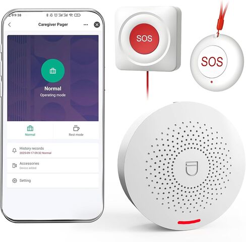 WiFi Caregiver Pager - No Monthly Fee, Emergency Call Button System with 2 SOS Buttons & 1 Receiver for Elderly & Senior Safety at Home, Nursing Care, Plug & Play Caregiver Call Button in Saudi Arabia