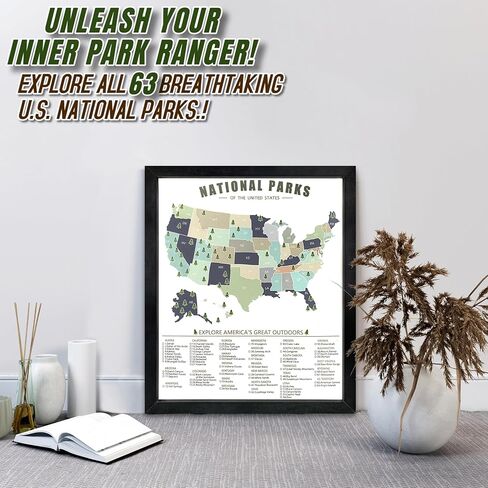 flinelife National Parks Map Checklist With Pins and Pen, 12X10, National Park Map, Perfect for National Parks Lovers, Hiker, Couples and Families Gift in Saudi Arabia