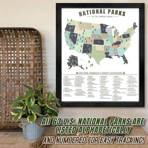flinelife National Parks Map Checklist With Pins and Pen, 12X10, National Park Map, Perfect for National Parks Lovers, Hiker, Couples and Families Gift in Saudi Arabia