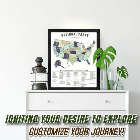 flinelife National Parks Map Checklist With Pins and Pen, 12X10, National Park Map, Perfect for National Parks Lovers, Hiker, Couples and Families Gift in Saudi Arabia