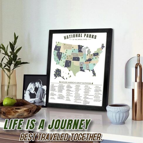 flinelife National Parks Map Checklist With Pins and Pen, 12X10, National Park Map, Perfect for National Parks Lovers, Hiker, Couples and Families Gift in Saudi Arabia