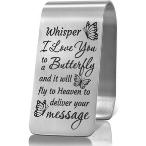 XQLZY Whisper I Love You to A Butterfly وسوف تطير إلى السماء لتوصيل رسالتك، مشبك قناع السيارة المنقوش من الفولاذ المقاوم للصدأ، هدايا القيادة الآمنة التذكارية للتعاطف لمن فقد صديقًا قريبًا in Kuwait
