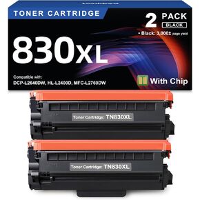 TN830XL Black Toner Cartridge Ink for HL-L2460DW Printer Replacement for Brother TN830 XL TN830 TN-830 Toner Set for DCP-L2640DW HL-L2460DWXL HL-L2405W MFC-L2820DW MFC-L2820DWXL, 2PK (with Chip) in Saudi Arabia