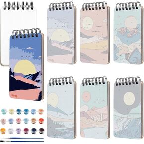 Frienda 6 Pcs Paint by Numbers Kit for Adults Beginners 5x3 Inch Mini Mountain Painting Notebook Small Paint by Number Notebook Craft for DIY Painting Birthday Party Gift in Saudi Arabia