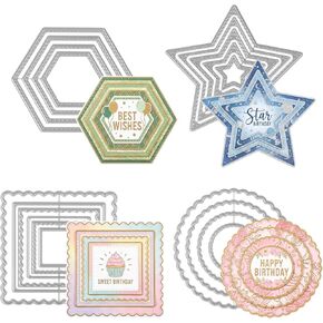 4 Sets Metal Cutting Dies, Assorted Shapes Carbon Steel Embossing Dies, DIY Etched Dies for Scrapbooking Card Making Paper Crafts, Geometric Stitched Nesting Dies in Saudi Arabia