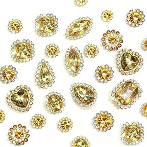 50 PCS Sew on Rhinestones,Mixed Shapes Gold Crystal Glass Gems,Metal Flatback Claw Rhinestones,Sewing Embellishments for Jewelry Clothes Shoes Costume in Saudi Arabia