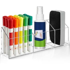 Magnetic Dry Erase Marker Holder with 3 Compartments, Clear Acrylic Whiteboard Pen Holder for Refrigerator, Heavy Duty Magnetic Pencil Cup for Locker, Classroom and Office Organization (Clear) in Kuwait