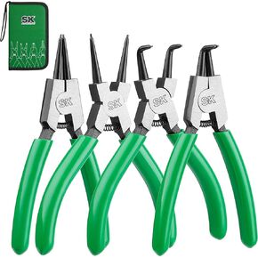 SK 4-Piece Snap Ring Pliers Set, 5-Inch Internal/External Circlip Pliers with Straight/Bent Jaw, 0.035'' Precision Tip Diameter, Premium CR-V Steel, with Zipper Pouch in Kuwait