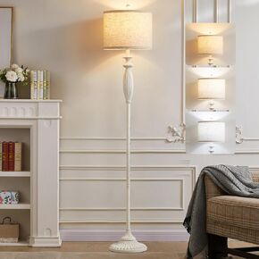63.8" Vintage Floor Lamp with Rotary Switch, Dimmable Color Temperature Standing Lamp, Retro Farmhouse Floor Lamps for Living Room, Bedroom, Hallway, Office, Room Decor, Antique White (Bulb Included) in Saudi Arabia