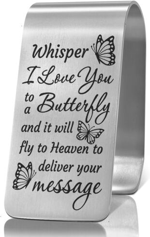 XQLZY Whisper I Love You to A Butterfly وسوف تطير إلى السماء لتوصيل رسالتك، مشبك قناع السيارة المنقوش من الفولاذ المقاوم للصدأ، هدايا القيادة الآمنة التذكارية للتعاطف لمن فقد صديقًا قريبًا in Kuwait