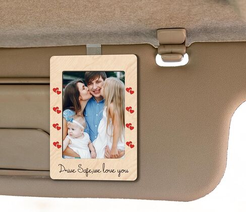 Drive Safe Visor Clip, Drive Safe I Love You Car Visor Picture Clip For Cars, Valentines Fathers Mothers Day Christmas Birthday Gifts For Women Men, Wooden Car Photo Holder Frame Accessories -02 in Saudi Arabia