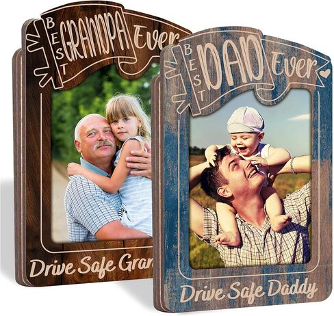 Personalized Car Visor Photo Frame Gift for Dad Grandpa Papa – Best Ever Drive Safe Daddy Clip – Custom Picture Holder for Rearview Sun Visor or Fridge Magnet – Father's Day or Birthday Gift in Saudi Arabia