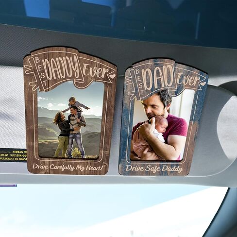 Personalized Car Visor Photo Frame Gift for Dad Grandpa Papa – Best Ever Drive Safe Daddy Clip – Custom Picture Holder for Rearview Sun Visor or Fridge Magnet – Father's Day or Birthday Gift in Saudi Arabia