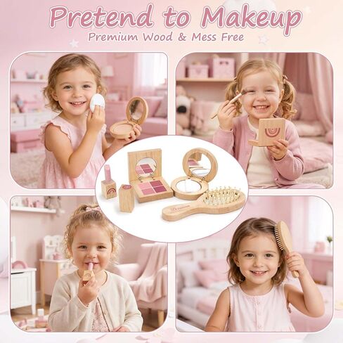 Dreamon Play Purse for Little Girls - 30PCS Toddler Purse with Wooden Pretend Makeup Kit, Handbag, Phone, Wallet, Keys - Princess Pretend Play Toys Birthday Gift for Girls Age 3 4 5 6 + Year Old in Kuwait