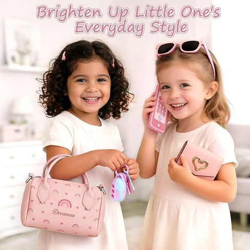 Dreamon Play Purse for Little Girls - 30PCS Toddler Purse with Wooden Pretend Makeup Kit, Handbag, Phone, Wallet, Keys - Princess Pretend Play Toys Birthday Gift for Girls Age 3 4 5 6 + Year Old in Kuwait