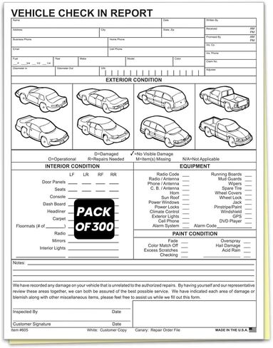 Vehicle Check-in Form Pad - 8.5 x 11 Auto Condition & Damage Report - 2-Part Carbonless Service Intake Sheet for Car Dealerships, Repair Shops & Mechanics, White/Canary - Pack of 100 Forms in Saudi Arabia