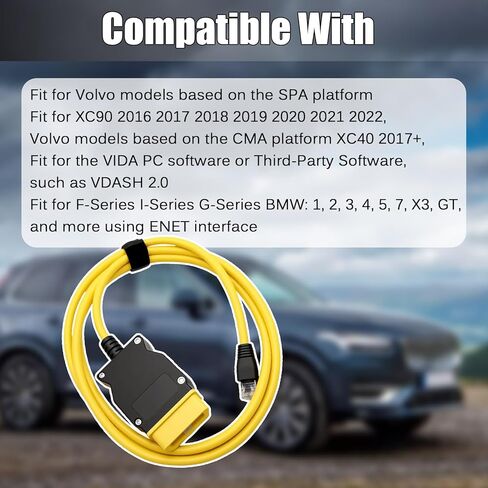 VOE OBD Ethernet Cable Compatible with Volvo Vehicles Based on SPA CMA Platform 2016+,6.6 Ft RJ45 OBD Cable Compatible with VIDA PC Software or Third-Party Software Replace For 9513108 9513062 in Kuwait
