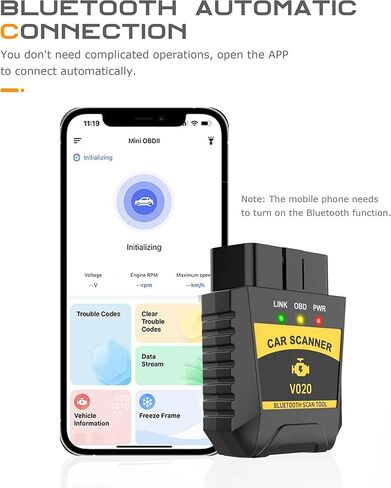 SCUARI Fixed Car Diagnostic Scanner,OBD2 Scanner Bluetooth,Car Accessories,Clear/Reset Vehicle Engine Error Code Reader Diagnostic Tool,Auto Diagnostic Scan Tool,Suitable for iPhone iOS Android in Kuwait