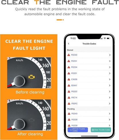SCUARI Fixed Car Diagnostic Scanner,OBD2 Scanner Bluetooth,Car Accessories,Clear/Reset Vehicle Engine Error Code Reader Diagnostic Tool,Auto Diagnostic Scan Tool,Suitable for iPhone iOS Android in Kuwait