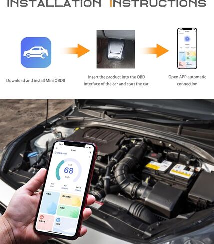 SCUARI Fixed Car Diagnostic Scanner,OBD2 Scanner Bluetooth,Car Accessories,Clear/Reset Vehicle Engine Error Code Reader Diagnostic Tool,Auto Diagnostic Scan Tool,Suitable for iPhone iOS Android in Kuwait