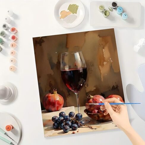 مجموعة طلاء الفاكهة بالأرقام من تاوباولاب للبالغين - زجاج نبيذ DIY مع رسم الرمان والعنب على القماش مقاس 16 × 20 بوصة، مجموعة طلاء أكريليك للمبتدئين، فن لتزيين المنزل أو الهدايا in Kuwait