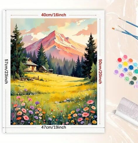 مجموعة طلاء بالأرقام من Nature Life للبالغين - كوخ جبلي ومرج DIY مع رسم زهور برية على القماش مقاس 16 × 20 بوصة، مجموعة طلاء أكريليك، مناسبة للمبتدئين، فن للديكور/الهدايا in Kuwait