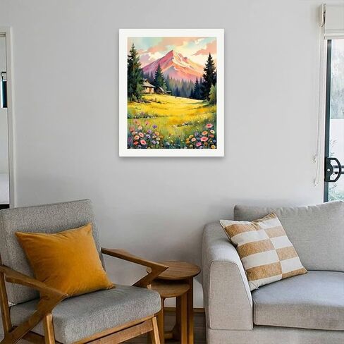 مجموعة طلاء بالأرقام من Nature Life للبالغين - كوخ جبلي ومرج DIY مع رسم زهور برية على القماش مقاس 16 × 20 بوصة، مجموعة طلاء أكريليك، مناسبة للمبتدئين، فن للديكور/الهدايا in Kuwait