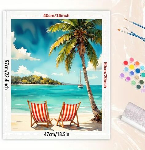 Beach Scene Paint by Numbers Kit for Adults - DIY Tropical Chairs and Palm Tree Painting on Canvas 16x20In, Acrylic Paint Set, Suitable for Beginners, Art for Home Decoration or Gifts in Kuwait