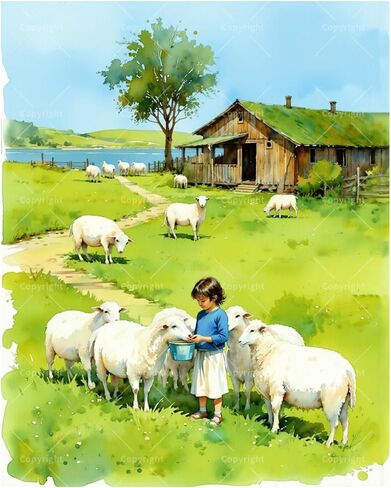 Farm Scene Paint by Numbers Kit for Adults - DIY Girl with Sheep Painting on Canvas 16x20In, Acrylic Paint Set, Suitable for Beginners, Art for Home Decoration or Gifts in Kuwait