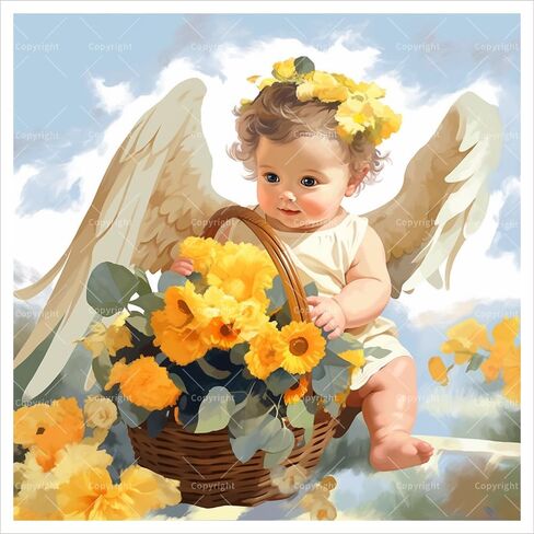 TAOPAOLAB Angel Baby Digital Painting Kit for Adults - DIY Angel Baby Oil Painting on Canvas 7.87x7.87In, Framed Acrylic Paint Kit, Good for Beginners, Nature Art for Home Decor or Gift Artwork in Kuwait