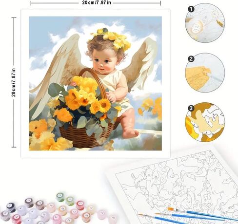TAOPAOLAB Angel Baby Digital Painting Kit for Adults - DIY Angel Baby Oil Painting on Canvas 7.87x7.87In, Framed Acrylic Paint Kit, Good for Beginners, Nature Art for Home Decor or Gift Artwork in Kuwait