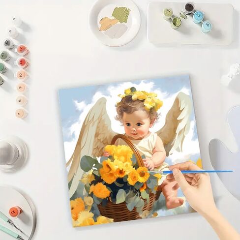 TAOPAOLAB Angel Baby Digital Painting Kit for Adults - DIY Angel Baby Oil Painting on Canvas 7.87x7.87In, Framed Acrylic Paint Kit, Good for Beginners, Nature Art for Home Decor or Gift Artwork in Kuwait