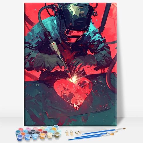 HUINORYA Broken Heart Welded Together Welder Iron Worker Framed Canvas DIY Paint by Numbers Kit Bar Cafe Cave Home Room Wall Bathroom Porch Patio Decor Gift, 16 x 12 Inch in Saudi Arabia