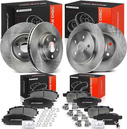 A-Premium Front Vented & Rear Solid Disc Brake Rotors + Ceramic Pads Kit Compatible with Select Pontiac and Toyota Models - Vibe 2009-2010, Corolla 2009-2019, Matrix 2009-2014, 12-PC Set in Saudi Arabia
