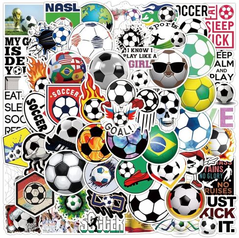 100 PCS Soccer Stickers for Kids Teens, Waterproof Vinyl Soccer Stickers for Water Bottles, Laptops, Luggage, Notebooks, Soccer Party Favors, Team Rewards and Goodie Bag Stuffers in Saudi Arabia