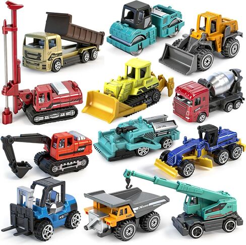 12 Pack Diecast Construction Toys, Mini Alloy Model Excavator Toy Construction Truck Toys for 3 4 5 6 7 8 Year Old Kids Toddlers, Toy Cars for Kids Birthday Cake Decorations Party Favors in Saudi Arabia