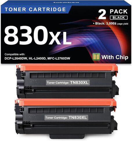 TN830XL Black Toner Cartridge Ink for HL-L2460DW Printer Replacement for Brother TN830 XL TN830 TN-830 Toner Set for DCP-L2640DW HL-L2460DWXL HL-L2405W MFC-L2820DW MFC-L2820DWXL, 2PK (with Chip) in Saudi Arabia