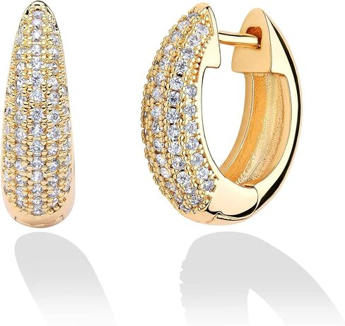 BEMOLY Women Gold Huggie Hoop Earrings 14K Gold Plated Dainty Small Hoop Cute Earring Spike Arrow Evil Eye Round Circle Star Twist Stud Cubic Zirconia Personalized Handmade Hypoallergenic Jewelry Gift in Saudi Arabia
