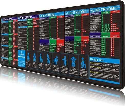 Lightroom‌ Photoshop Shortcut Key XXL Mouse pad MacOS Windows Windows Cheat Sheet Small Desk mat Featuring a Stitched Edge Anti Slip Rubber Base, Suitable for Studying and Working on laptops in Kuwait