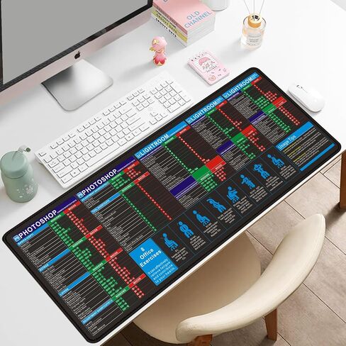 Lightroom‌ Photoshop Shortcut Key XXL Mouse pad MacOS Windows Windows Cheat Sheet Small Desk mat Featuring a Stitched Edge Anti Slip Rubber Base, Suitable for Studying and Working on laptops in Kuwait