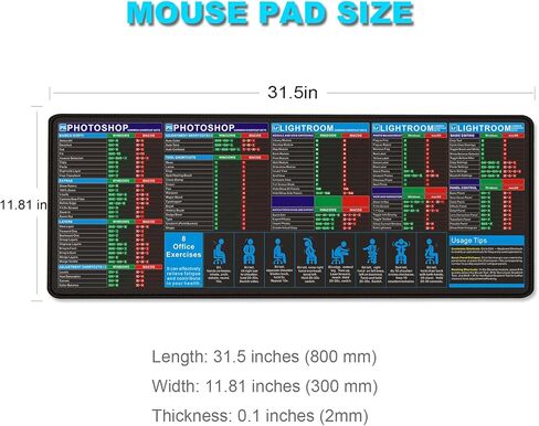 Lightroom‌ Photoshop Shortcut Key XXL Mouse pad MacOS Windows Windows Cheat Sheet Small Desk mat Featuring a Stitched Edge Anti Slip Rubber Base, Suitable for Studying and Working on laptops in Kuwait