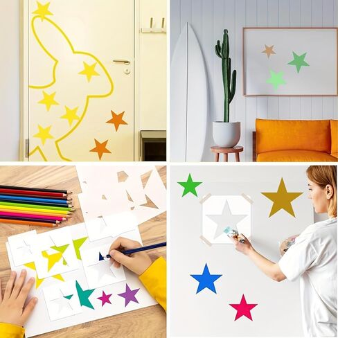 8 PCS Large Star Stencils Drawing Painting Spraying Airbrushing Template Stencil, Different Sizes,Plastic Stencils for Painting DIY Craft Walls Wood Paper Art Projects Home Decoration (Star Shapes) in Kuwait